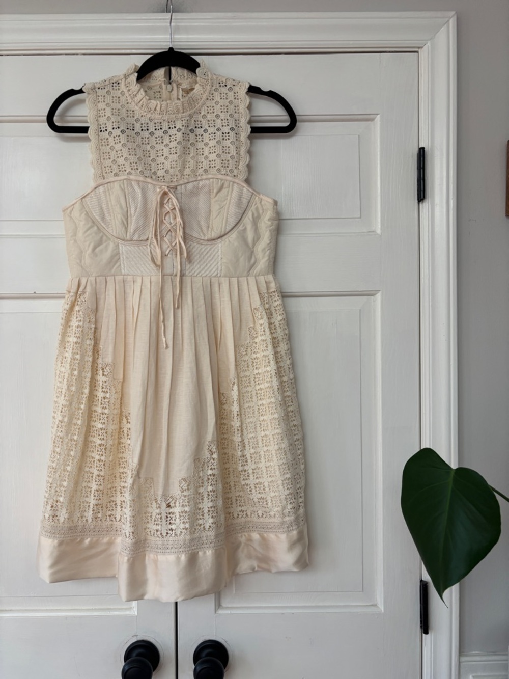 Ulla Johnson Sabrina Dress Crochet Silk Mini Dress Size 6 Medium‎ Lace Up Adjust - Picture 5 of 16